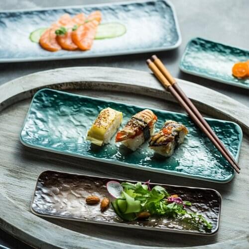 Creative Japanese sushi plate rectangular plate long plate home hot pot tableware set plate ceramic cutlery