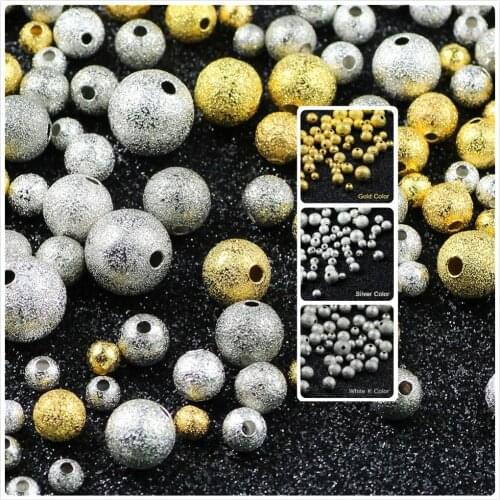 RBFHYER Wrinkle Round Metal Beads Gold Silvers White K Spacer Loose Bead For Jewelry Bracelet Earring Making DIY 3 4 6 8 10 12mm