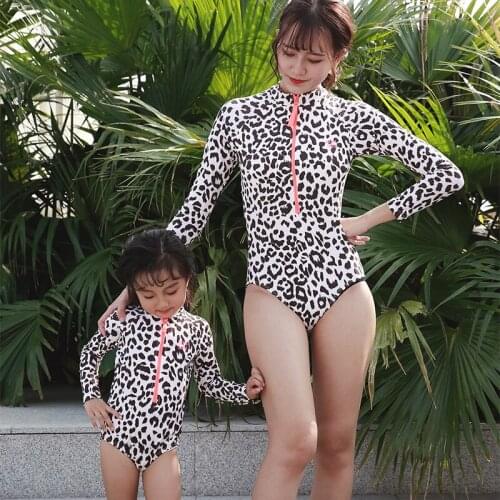 Leopard mother daughter swimsuit family Look matching clothes long sleeve sexy swimwear mommy and me outfits mom baby beachwear