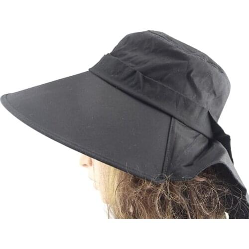 MINAKOLIFE Women Summer Flap Cover Cap Cotton UPF 50+ Sun Shade Hat with Neck Cord