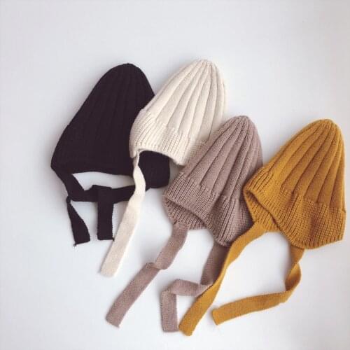 Soft Knitted Baby Hat Newborn Photo Props Caps Solid Color Infant Boy Girl Crochet Beanie Autumn Winter Warm Ear Bonnet