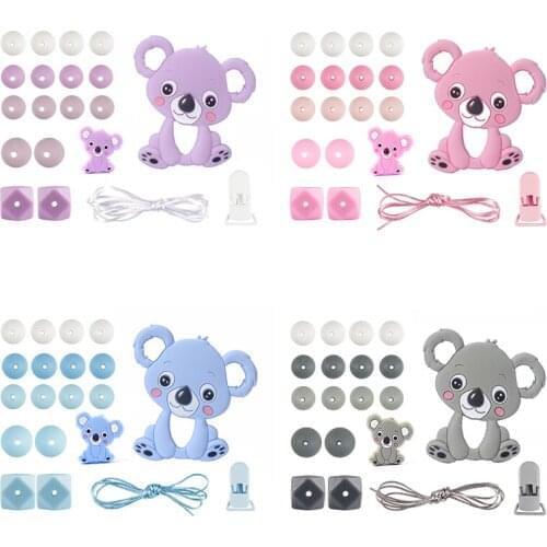 Pacifier Clips DIY Set Cartoon Animal Teether Bead Silicone BPA Free Handmade Teething Toys for DIY Baby Pacifier Holder Chain