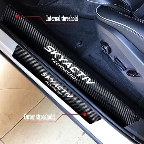 Car Door Threshold Stickers For Mazda Skyactiv Car Carbon Fiber Sticker PU leather Door Sills Protector Decals Accessories