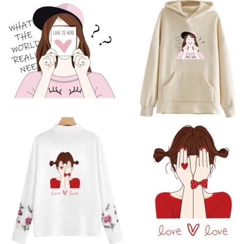 Shy Girls Iron-On Heat Transfers Beautiful Girl Stickers On Clothes Cartoon Animals Iron Sticker Vinyl Patch DIY Applique Badge