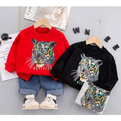 Spring Autumn New Cotton Baby Girls Clothing Sets Toddler Boys Cool Cartoon Tiger Sweatershirts+Denim Pants Casual Kids Outfits