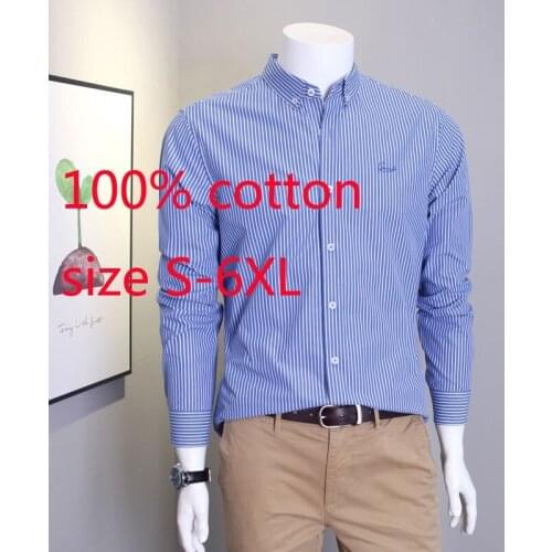 New Arrival Fashion Spring 100% Pure Cotton Stripe Men Long Sleeve Large Casual Shirts Plus Size S M L XL 2XL 3XL 4XL 5XL 6XL