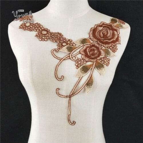 New Arrival Craft collar flower Venise Sequin Floral Embroidered Applique Trim Decorated Lace Neckline Collar Sewing 1pcs YL384