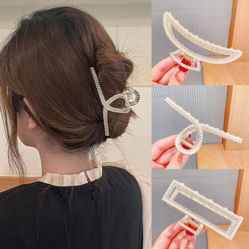 New Imitation Pearl Crystal Hair Clips For Women Metal Big Hair Claw Girl Elegant Geometry Crab Hairpin Fashion Hair Accessories