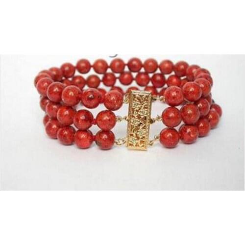 New hot genuine 100% 8" natural 3row red sponge coral Bracelet