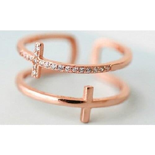 Hot Exquisite Fashion Hollow Crossed Zircon Engagement Rings Rose Gold Color Crystal Wedding Ring Jewelry For Women Girl Gift