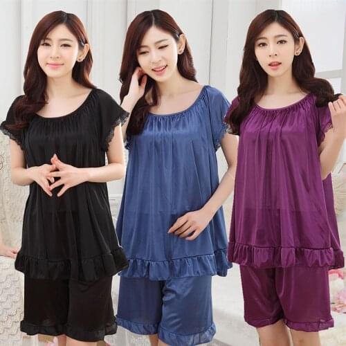 YINSILAIBEI New Summer Womens Sexy Pajamas Set with Shorts Faux Silk Satin Pajamas Plus Size Sleepwear Female Home Clothing #20