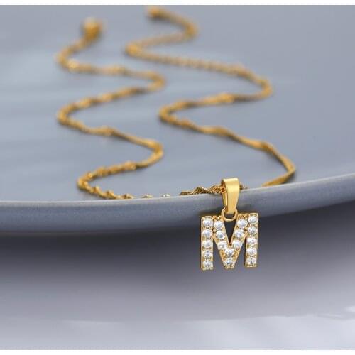Alphabet Pendants Gold Plating Color Copper Cubic Zircon Mini A-Z Letter Pendant Necklace Shinning 26 Initial Collares Jewelry