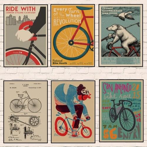 Classic Bike Bicycle sport Poster Kraft Paper Print Wall Art Painting Vintage Style Room Decoration Retro Poster Wall Sticker