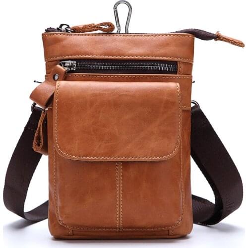 New outdoor casual Korean mens leather waist bag top layer cowhide multifunctional zipper messenger bag