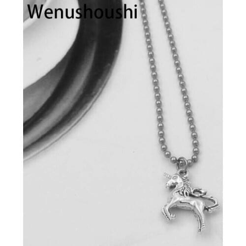 Size 2.4*0.9cm vintage unicorn pendant necklaces jewelry 50cm 60cm beads chains unisex drop ship ok di006