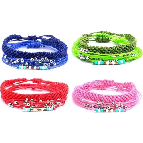Multicolored Waxed String Glass Beads Flat Braided Stack Bracelet Women Men 2020 New Fashion Cowrie Seashell Cactus Surf Jewelry