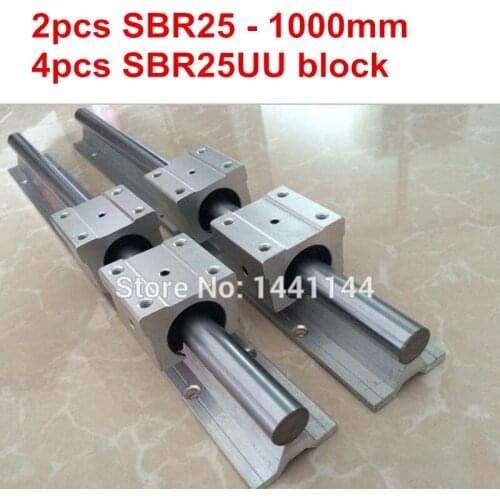 SBR25 linear guide rail: 2pcs SBR25 - 1000mm linear guide + 4pcs SBR25UU block for cnc parts