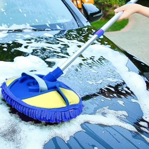 Car Washing Mop Car Cleaning Dust Wax Adjustable Mop 2 in 1 Chenille Microfiber Car Wash Mop Mitt Wash Brush Cleaning Mop