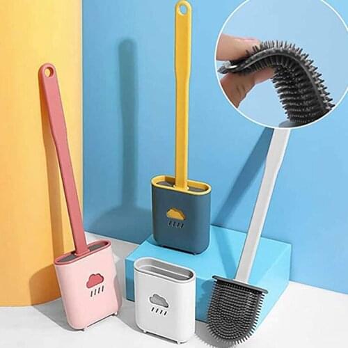 Silicone Toilet Brush Without Wall Drilling Fixing on Foot-with Holder-Hygienic Container and Holder
