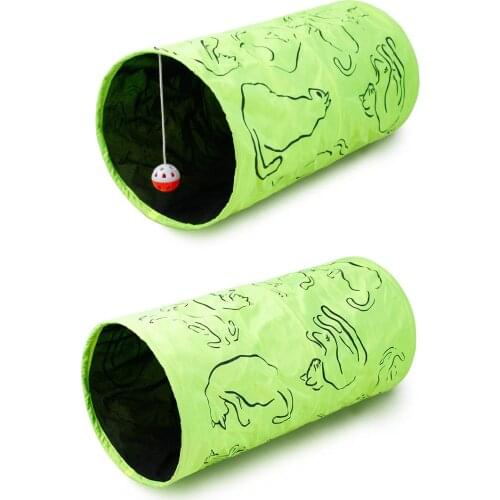 Pet Tunnel Cat Printed Green Lovely Crinkly Kitten Tunnel Toy With Ball Play Fun Toy Tunnel Bulk Cat Toys Rabbit Play Tunnel