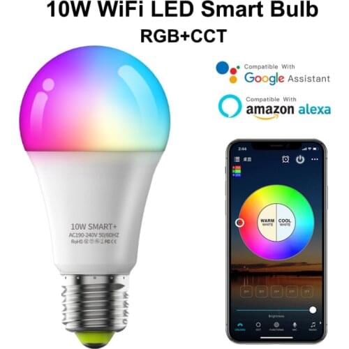 10W WiFi Smart Light Bulb E27 LED RGB Lamp Support Alexa/Google Home Dimmable Timer Function Magic Bulb Remote Controller Lamp