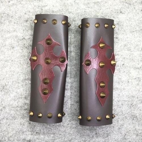 For Ducati Choppers Cafe Racer Harley 2PCS Universal Brown PU Leather Motorcycle Front Fork Cover Gaiters Boots Red Cross Pad