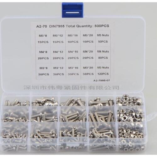 304 Stainless Steel Screws Philips Pan Head Screws Set M3 M4 M5 with Bolt Nut Lock Flat Machine Screws Assortment Kit 500pcs/set