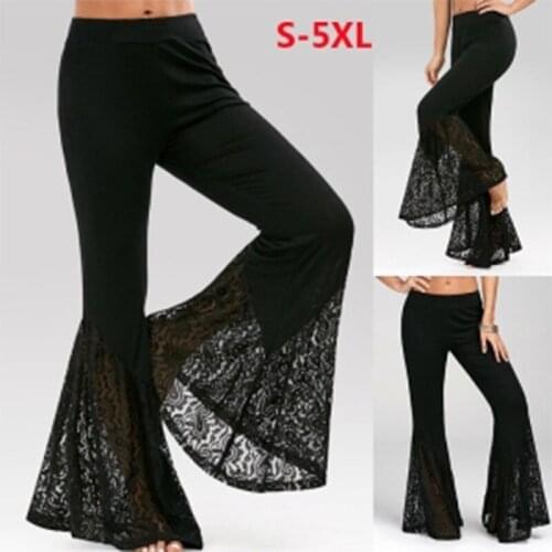 Plus Size elegant Lace Sexy Flare Pants Women Elegant Fashion Black Bell Bottoms Trousers Casual High Waist Bell Bottom