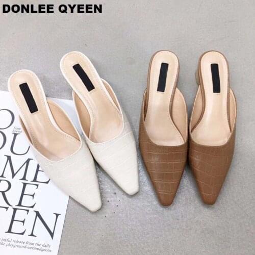 DONLEE QUEEN Women Low Heel Slippers Slip On Mules Pointed Toe Shallow Women Shoes Fashion Dress Shoes Female Chaussure Slippers