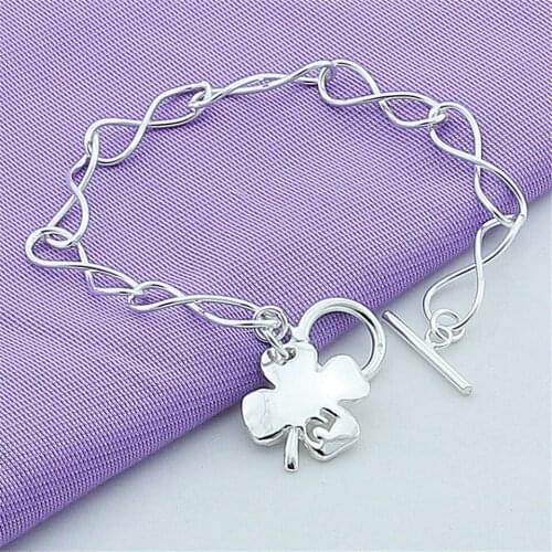 High Quality 925 Silver TO Twist Figure 8 Shape Solid Four-leaf CloverPendant Bracelet For Women Fashion Jewelry Annivesary Gift