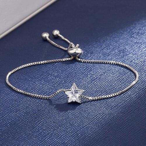 Chic Concise Star Bling Crystal Zircon Diamonds Gemstones Chain Bracelets for Women White Gold Silver Color Jewelry Bijoux Gifts