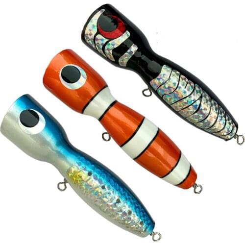 1PCS Sea Ocean Boat Rock Beach Solid Wood Fishing Big Popper Long Shot Lure Hook Baits 120g