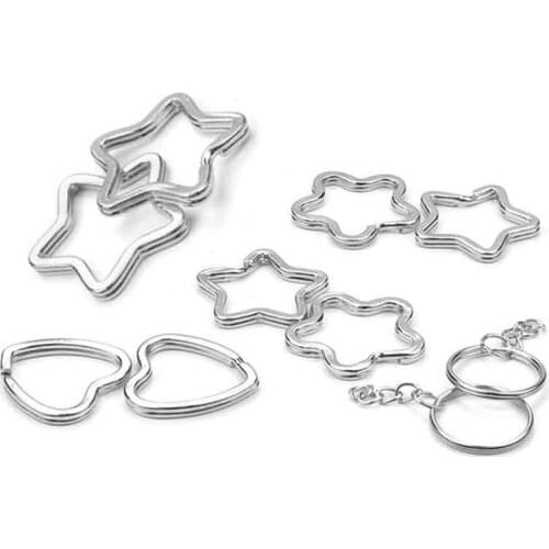 10pcs/lot Fashion Irregular Split Kay Rings Star/Oval/Flower/Apple Shape Metal Keychains Holder Connectors DIY Jewelry Making