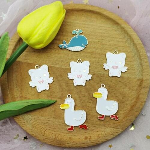 10pcs Cute Animals Duck Enamel Charm Pendants Handmade Blue Whale Wing Cat Metal Charms Fit Earring DIY Jewelry Making Accessory