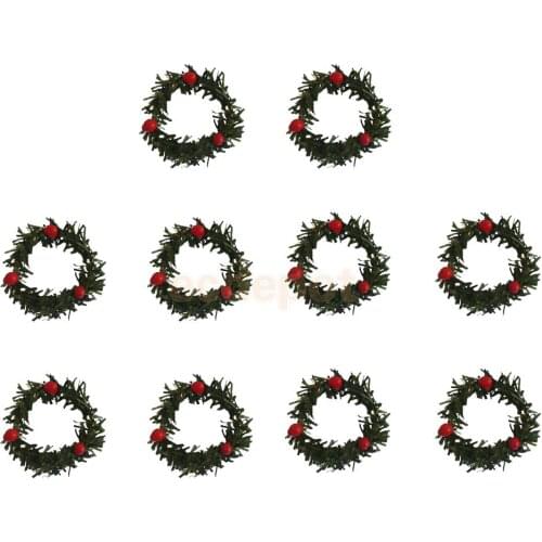 10pcs Mini Christmas Wreath Garland with Berry XmasTree Hanging Ornament Door Decoration