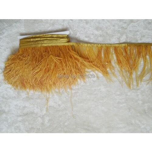 2 yards/lot Golden ostrich feather trimming fringe gold ostrich feather trim on Satin Header 5-6inches in width for Wedding Der