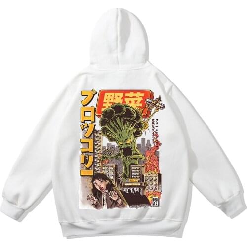 2021 Men Hip Hop Hoodie Sweatshirt Monster Attack Japanese Harajuku Hoodie Streetwear Funny Autumn Cotton Hooded Pullover Black