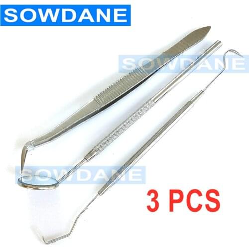 3pcs Dental Stainless Steel Exmination Set Dental Mouth Mirror Probe Explorer Tweezer Dentist Oral Examination Instrument Tool