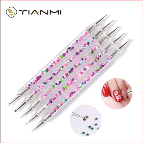 5 Pcs/set Uv Gel Painting Double Pen Nail Decoration Embellishment Pen Acrylic Pearl Nail Salon Decoration Manicure Tool Kit