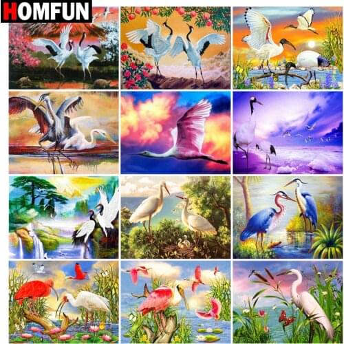 HOMFUN Diamond Painting Full Square/Round Diamond "Crane animal lake" Pattern Embroidery Cross Stitch 5D Rhinestone Painting