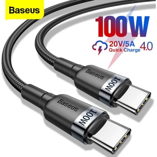 Baseus 100W USB C To USB Type C Cable For Huawei Samsung S20 QC 3.0 Quick Charge Data Cable For Xiaomi Macbook Pro USB C Cable