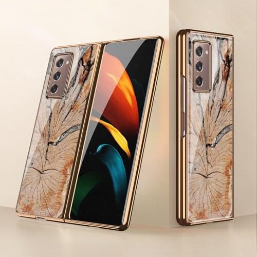 Z Fold2 Funda Case for Samsung Galaxy Z Fold 2 W21 Z Flip F7000 5G Phoenix Wood Grain Tempered Glass Phone Case Cover Z Fold 2