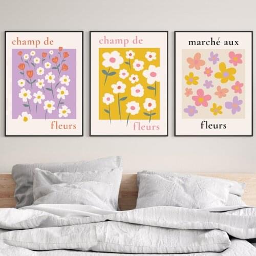 Flower Market Nordic Posters Vintage Marche Aux Fleurs Art Print Simple Wall Art Canvas Painting Pictures Girls Bedroom Decor