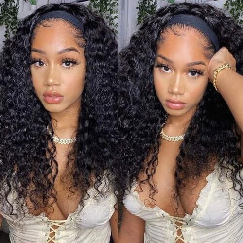 Virgo Curly Deep Wave Headband Wig Human Hair Wigs For Black Women Brazilian Hair Wigs Glueless Headband Human Hair Wig Remy