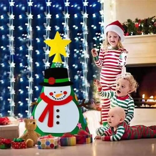 Double-Sided Christmas Tree Toy Snowman Santa Claus Childrens Felt Cloth Christmas Tree Game Toy Hanging Ornaments Kids Gift
