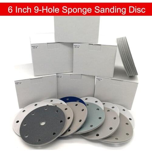 5Pcs Flocking Sponge Sanding Disc Sponge Sandpaper Wet & Dry Hook Loop 6 Inch 9-Hole 300-3000 Grit for Polishing & Grinding