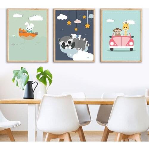 Bunny Monkey Giraffe Cloud Car Star Wall Art Canvas Painting Nordic Posters And Prints Pictures Modern Baby Kids Room Decoration