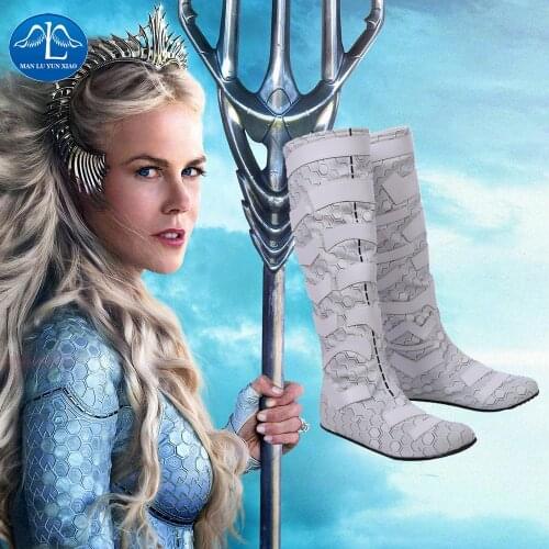 MANLUYUNXIAO Atlanna Cosplay Women High Boots DC Movie Aquaman Superhero White Shoes Halloween Costume For Kids Adult Queen