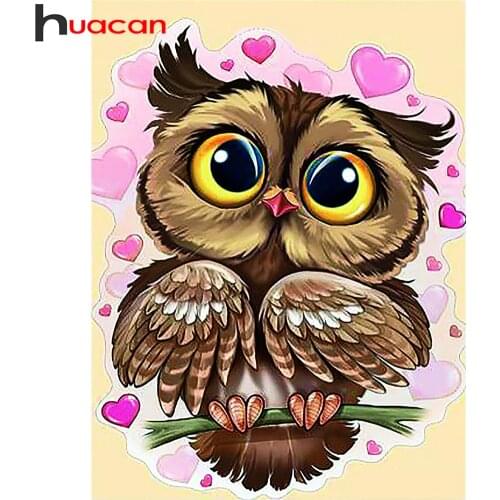 Huacan 5D Diamond Mosaic Full Owl Cross Stitch Embroidery Sets Diamond Painting Animals Needlework Beaded Pictures Home Decor