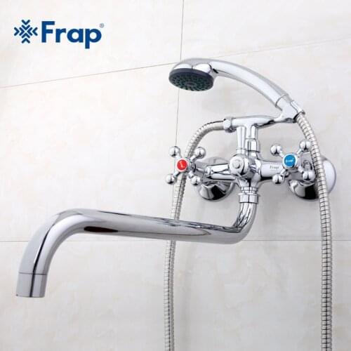 Frap Wall mounted shower set hand shower bathroom double handle dual hole shower faucet with 36cm nose F2619